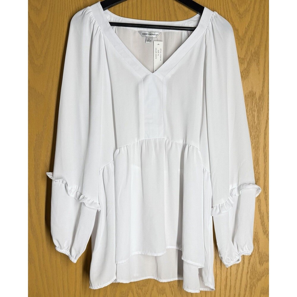 Counterparts Women’s Balloon Sleeve Relaxed Fit Sheer Blouse NWT MSRP $48 White